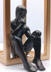 Düşünen Adam Biblo Mıknatıslı Metal Tabla Gold/Siyah 38 Cm