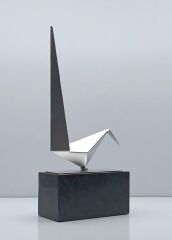 Origami Kuş Biblo Mermer Kaideli Çelik Siyah 36 Cm