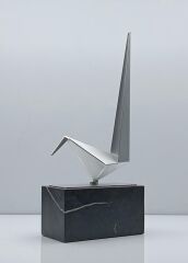 Origami Kuş Biblo Mermer Kaideli Çelik Siyah 36 Cm