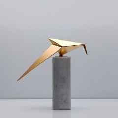 Origami Kuş Biblo Mermer Kaideli Çelik Beyaz 28 Cm