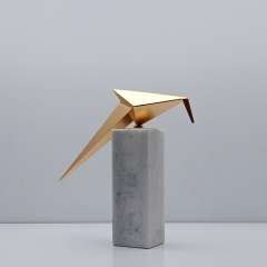 Origami Kuş Biblo Mermer Kaideli Çelik Beyaz 28 Cm