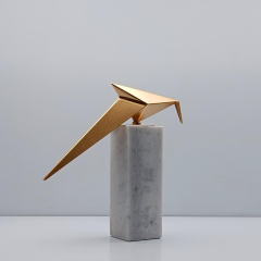 Origami Kuş Biblo Mermer Kaideli Çelik Beyaz 28 Cm