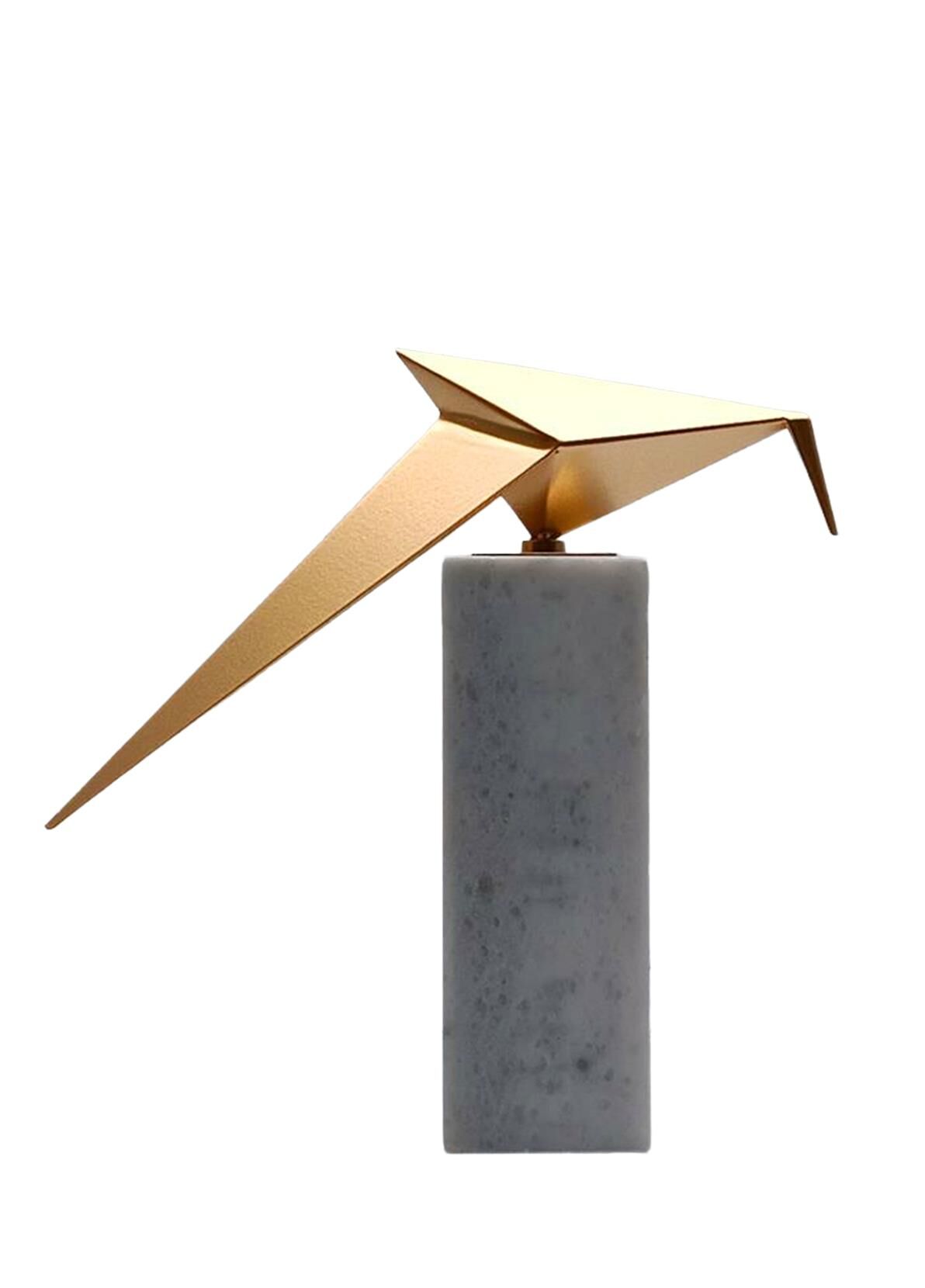 Origami Kuş Biblo Mermer Kaideli Çelik Beyaz 28 Cm
