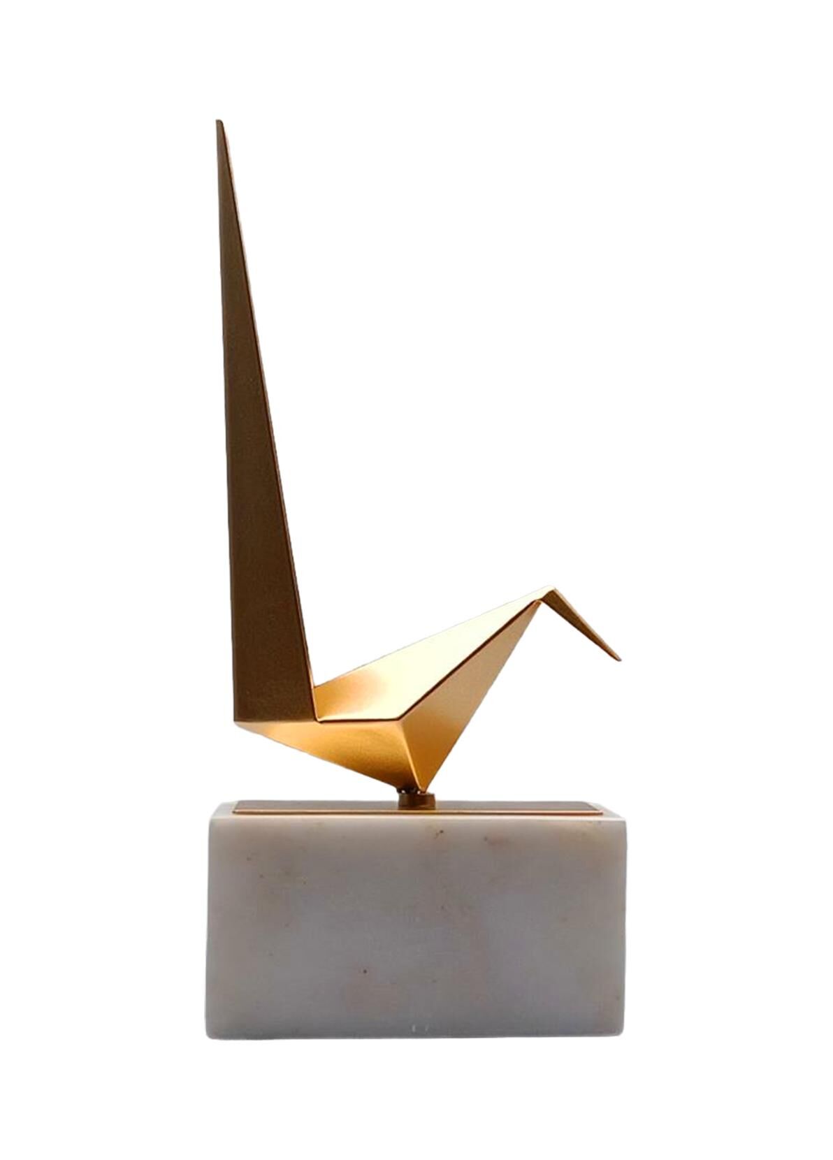 Origami Kuş Biblo Mermer Kaideli Çelik Beyaz 36 Cm