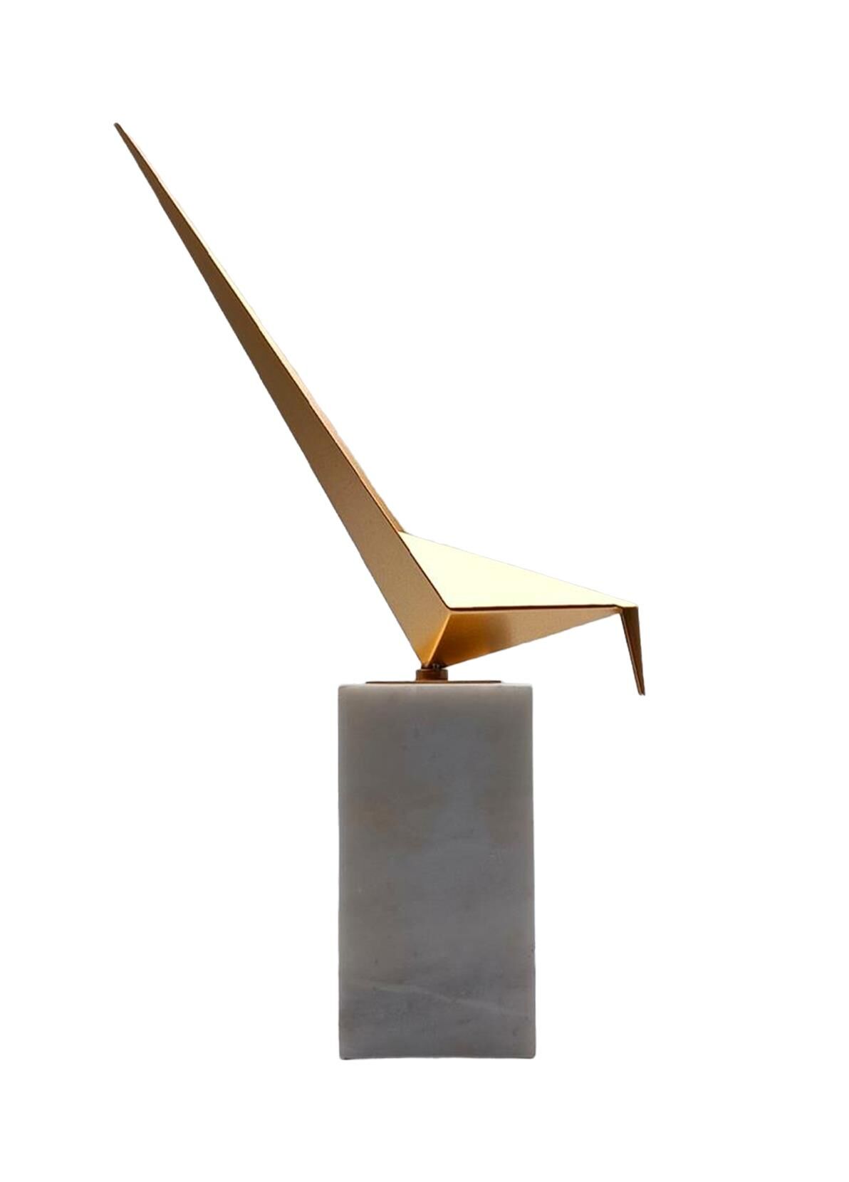 Origami Kuş Biblo Mermer Kaideli Çelik Beyaz 46 Cm
