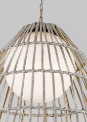 El Dokuması Rattan Sarkıt Avize Krem