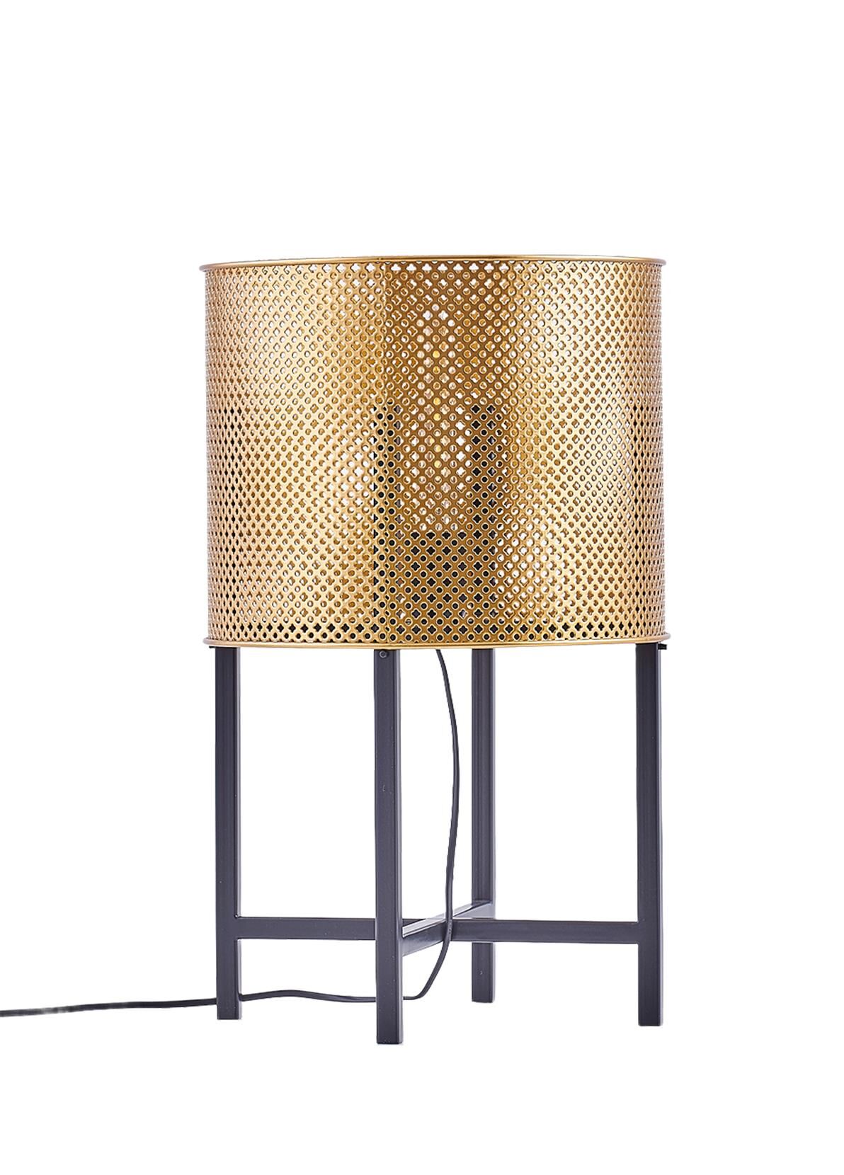 Silindir Dekor Abajur Kısa Gold/Siyah