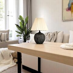 Edgar Taş Desenli Krem Şapkalı Gri Abajur