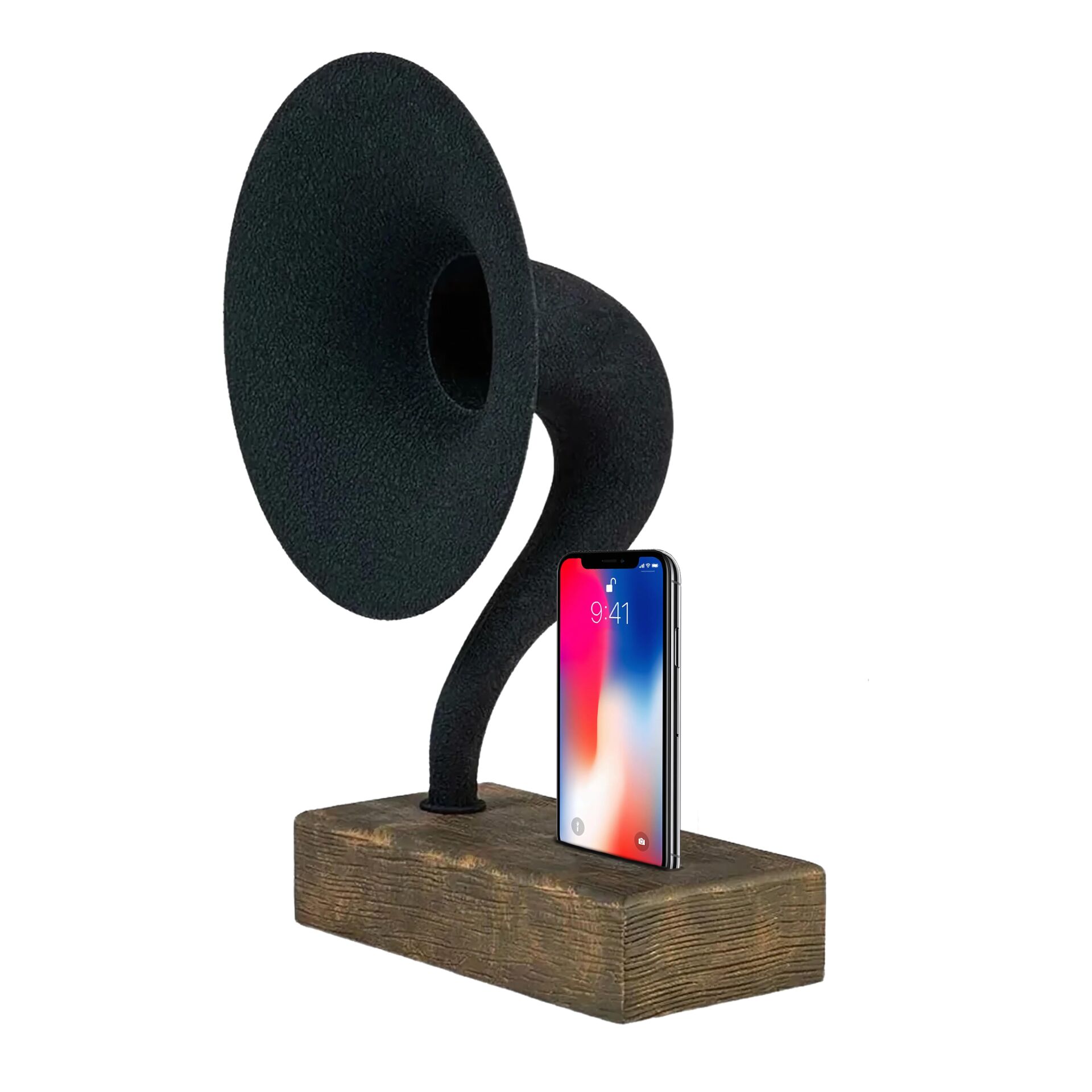 Akustik Gramofon Eskitme Gold Ahşap Gövde / Siyah Metal Başlık