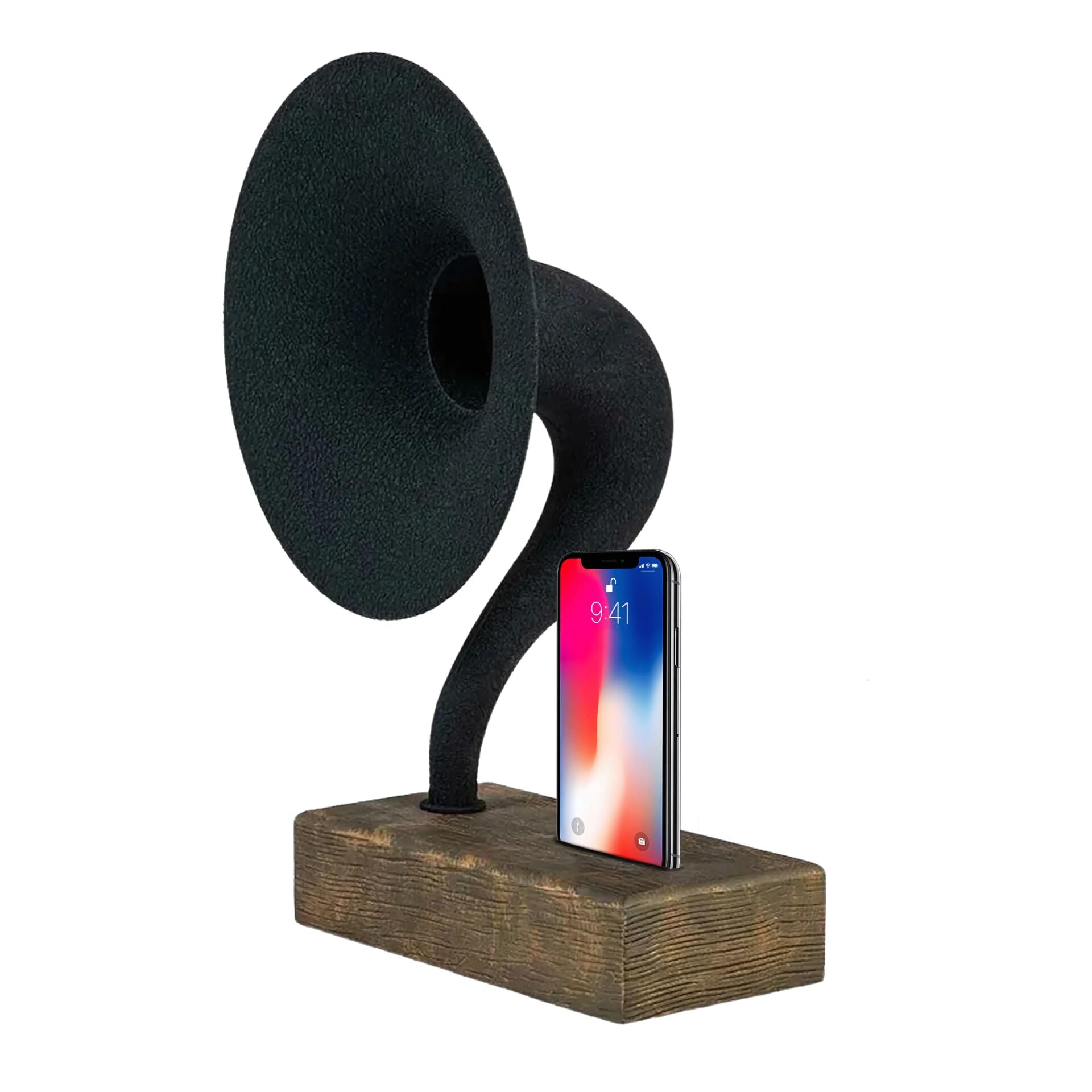 Akustik Gramofon Eskitme Gold Ahşap Gövde / Siyah Metal Başlık