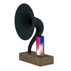 Akustik Gramofon Eskitme Gold Ahşap Gövde / Siyah Metal Başlık