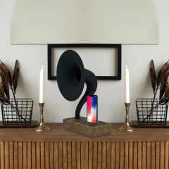 Akustik Gramofon Eskitme Gold Ahşap Gövde / Siyah Metal Başlık