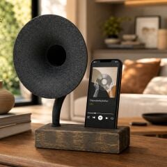 Akustik Gramofon Eskitme Gold Ahşap Gövde / Siyah Metal Başlık