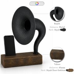 Akustik Gramofon Eskitme Gold Ahşap Gövde / Siyah Metal Başlık