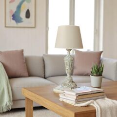 Yelde Beyaz Eskitme Abajur