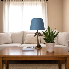 Mellivo Palmiye Detaylı Eskitme Gold Abajur