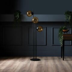 Fera 3 Glop Cam Başlıklı Siyah Lambader