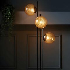 Fera 3 Glop Cam Başlıklı Siyah Lambader