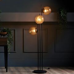 Fera 3 Glop Cam Başlıklı Siyah Lambader